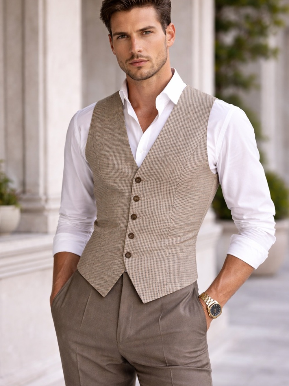 Giorgio Armani Houndstooth Vest Tailored Chic Classic Size 44/10 - Picture 1 of 8